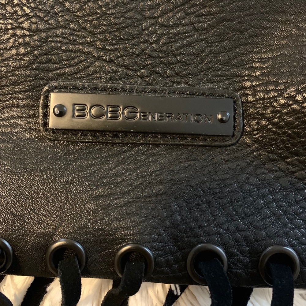 Black Vegan Leather Fringe Tote Bag- BCBGeneration - Picture 7 of 8